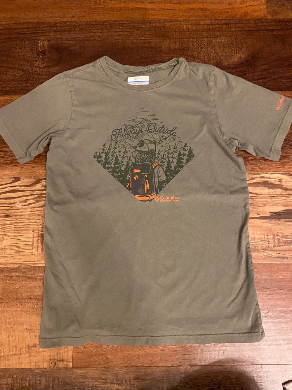 Columbia Kids Olive Green Short Sleeve Tee with Outdoor Graphic